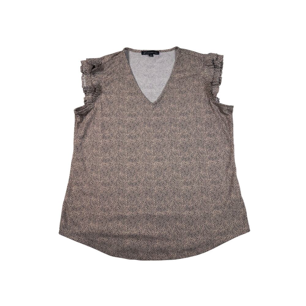 Adrianna Papell Women’s Printed V Neck Flutter Sleeve Blouse Top Taupe Black